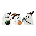 thumbnail image 1 of 3-Piece Ghost Ornament Set - Wooden Figures for Halloween Decor, Mantel Displays, and Spooky Home Accents - White, 1 of 7