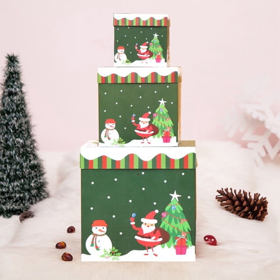 3 Piece Gift Boxes Christmas Decorations,Christmas Gift Boxes with Lids,Red Ribbon Present Box Ornaments for Indoor Outdoor Holiday Party Christmas Yard Home Decor