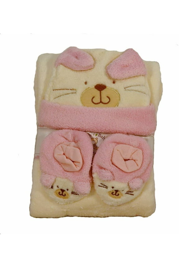 3 Piece Gift Set for Newborn Baby - Contains Baby Blanket, Hat & Booties - Pink - Great Baby Shower Gift