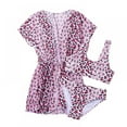 thumbnail image 1 of 3 Piece Girl's Swimsuits Floral Print Bikini Bathing Suit with Kimono Cover Up Beach Skirt, 1 of 5