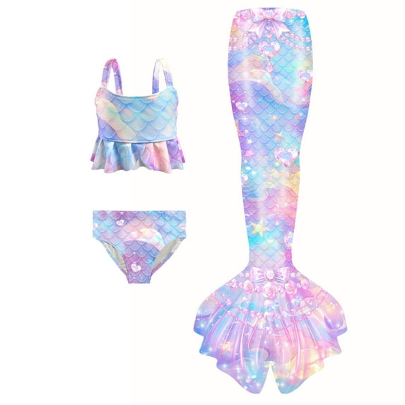 3 Piece Girls Swimsuits 10-12 Bathing Suit Bowknot Design Bikini Tops Shorts Mermaiden Tails for Swimming Little Girl Swimwear Outfit Sets X01 Sky Blue 10-11 Years