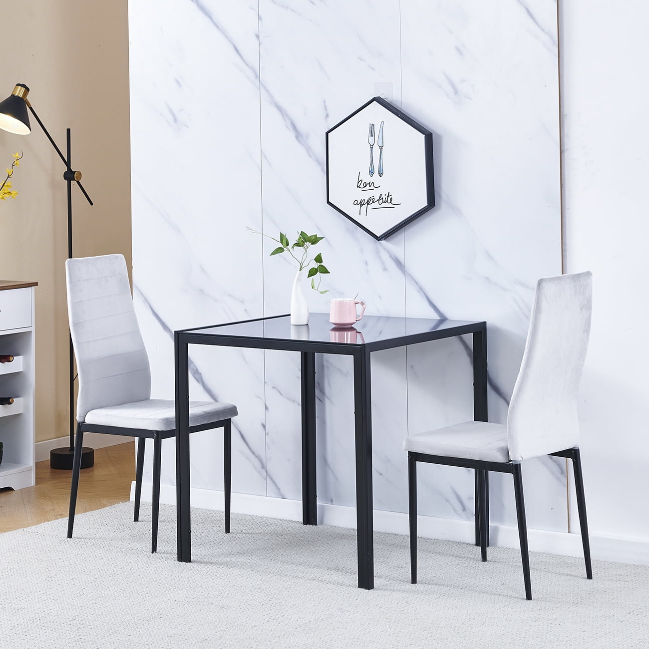 High Gloss Small Glass Bistro Table And Chairs 3-Piece Glass