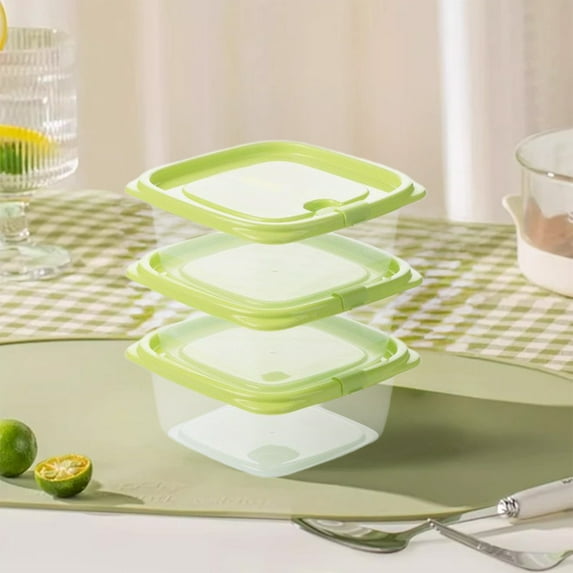 3-Piece Glass Food Storage Container Set | 460ml Airtight Locking Lids | Stackable Refrigerator & Freezer Safe | Yellow Green Blue | For Leftovers Snacks Meal Prep