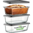 3Piece Glass Loaf Pan Set 1.9 QT Premium Stackable Food Containers w