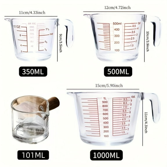3-Piece Glass Measuring Cup Set, 1/2/4 Cup Tempered Glass with Oz Cup ML Measurements, Microwave & Dishwasher Safe, Kitchen Essential Father’s Day Gift