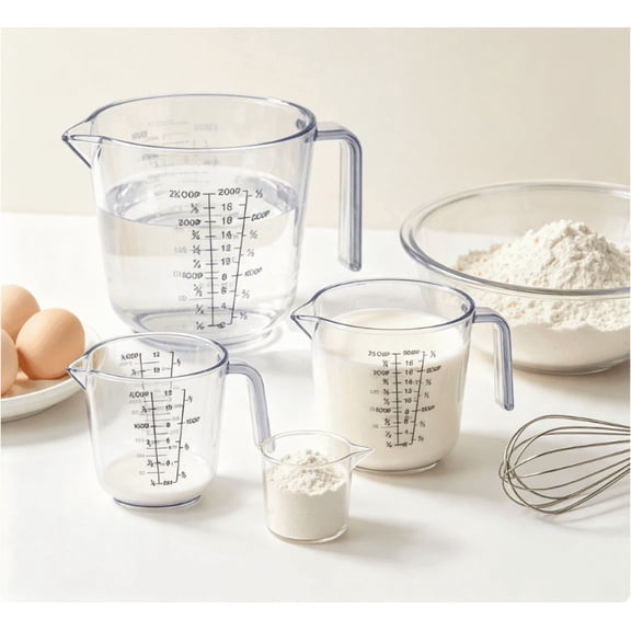 Damkogic 3-Piece Glass Measuring Cup Set, Etched ml & oz Markings, Non Slip Handle, Stackable Dishwasher Safe Kitchen Measuring Tool