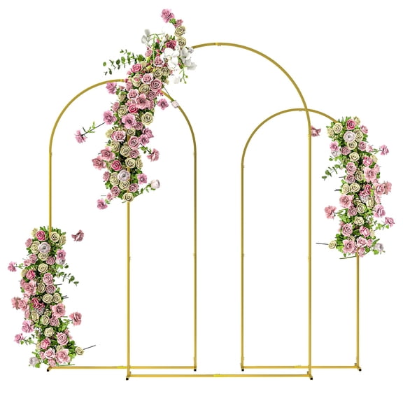 3-Piece Gold Metal Garden Arch Set for Roses, 86/78/71 in Decorative Trellis Arches for Wedding, Patio, Backyard and Outdoor Events, Sturdy Metal Frame with Powder Coating
