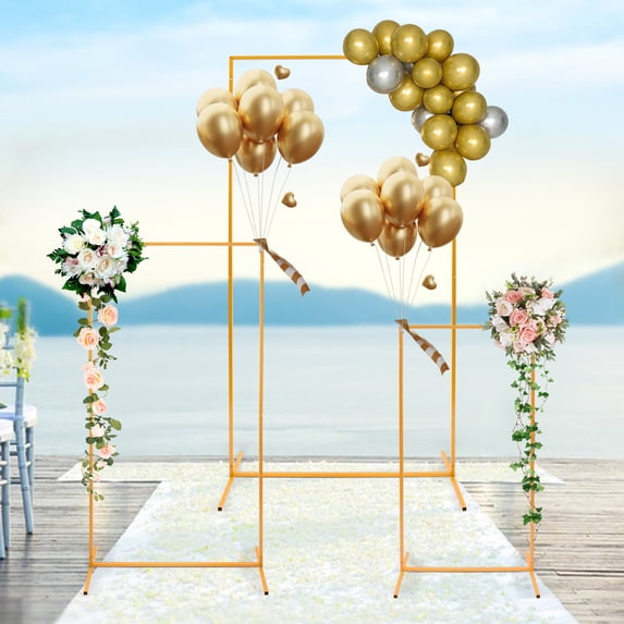 3-Piece Gold Wedding Arch Stand Set Metal Backdrop Stands in 3 Sizes with 22 lbs Total Capacity for Ceremony
