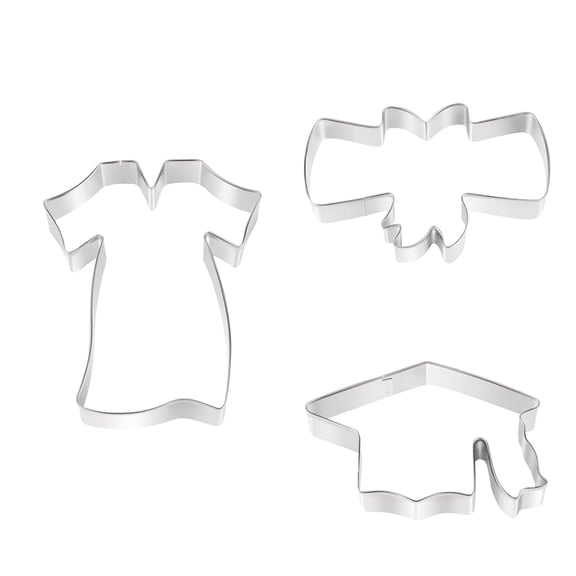 3-Piece Graduation Cookie Cutters Set, Stainless Steel Graduation Cap Diploma Gown Shapes, Baking Cutters for Graduation Party Decorations, Cake Decorating, DIY Celebration