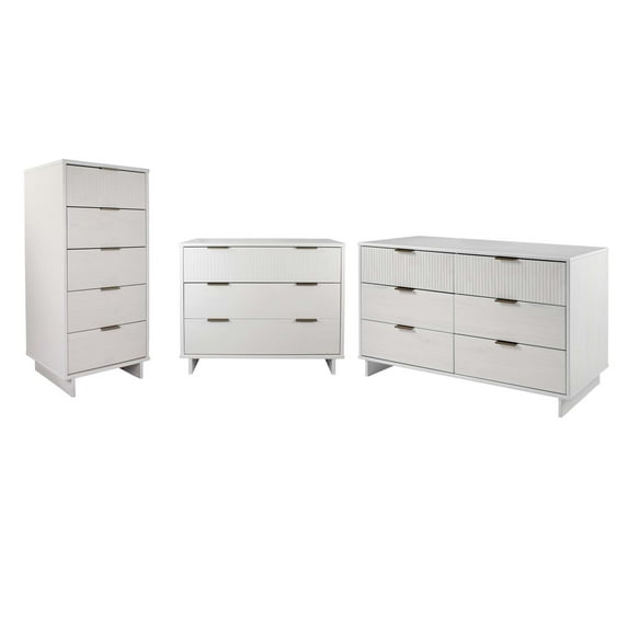 3-Piece Granville Solid Wood Tall Narrow Chest Double Dresser & Standard Dresser