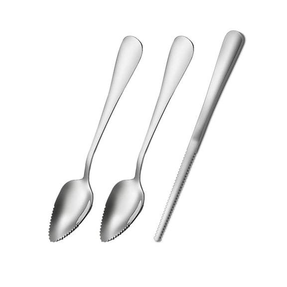 3 Piece Grapefruit Spoon and Knife Set Serrated Edges Stainless Steel Fruit Utensil for Citrus Kiwis Oranges Thick Handle Kitchen Tool for Breakfast Brunch Prep Set Of 3