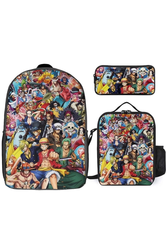 3 Piece Graphic Print Backpack Set with Utility Carry Bag and Zippered Organizer Pouch, Lightweight Multi Pocket Travel Daypack, Colorful Fantasy Illustration Design for Everyday Use