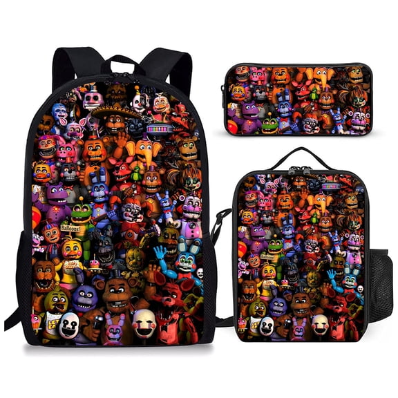 3 Piece Graphic Print Backpack Set with Utility Carry Bag and Zippered Organizer Pouch, Lightweight Multi Pocket Travel Daypack, Colorful Fantasy Illustration Design for Everyday Use