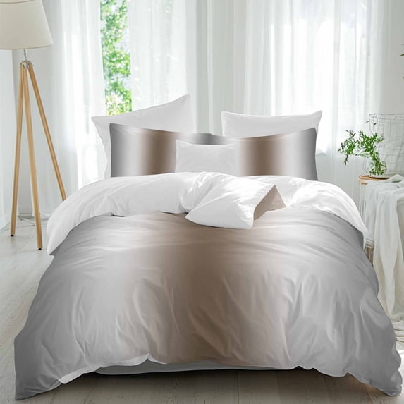 3 Piece Gray Brown Duvet Cover Set California King, Microfiber Comforter/Quilt Cover with Corner Ties and 2 Pillowcases, Modern Gradient Geometric All Season Soft Bedding with Zipper Closure