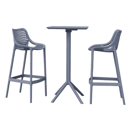 Luxury Commercial Living 3-Piece Gray Folding Outdoor Patio Bar Set 42.5"