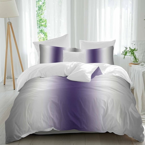 3 Piece Gray Purple Duvet Cover Set Twin Size, Microfiber Comforter/Quilt Cover with Corner Ties and 2 Pillowcases, Modern Gradient Geometric All Season Soft Bedding with Zipper Closure
