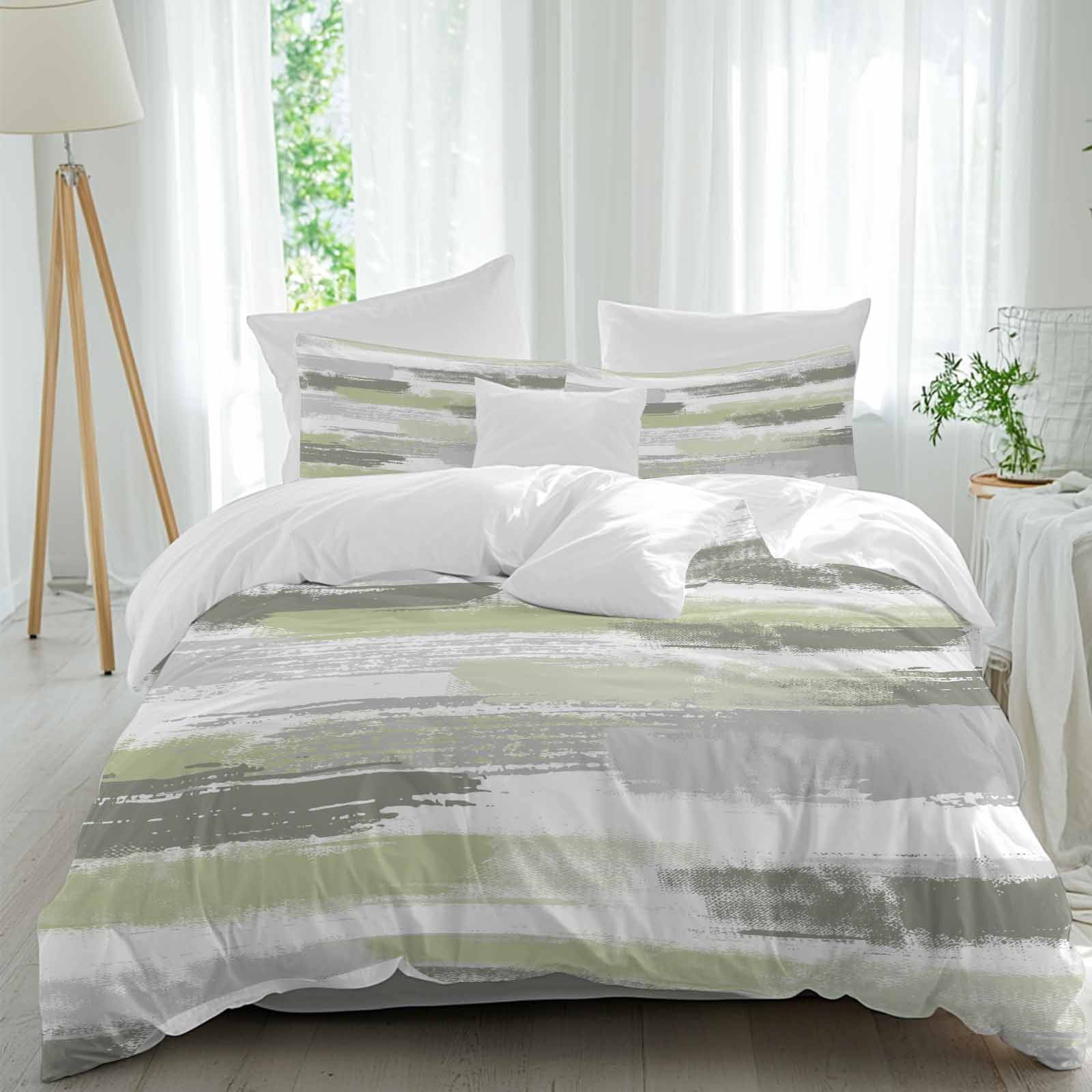 3 Piece Green Abstract Duvet Cover Set Queen Size,Microfiber Comforter ...