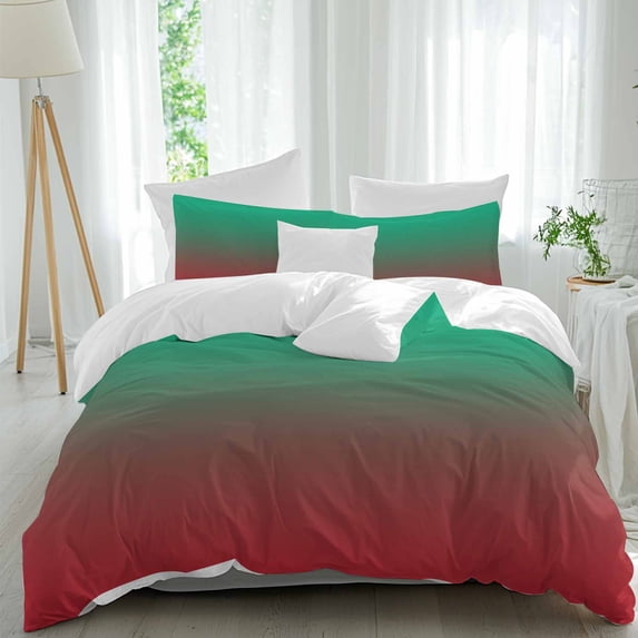 3 Piece Green Red Ombre Duvet Cover Set California King,Microfiber Comforter/Quilt Cover with Corner Ties and 2 Pillowcases,Modern Abstract Art Aesthetics All Season Soft Bedding with Zipper Closure