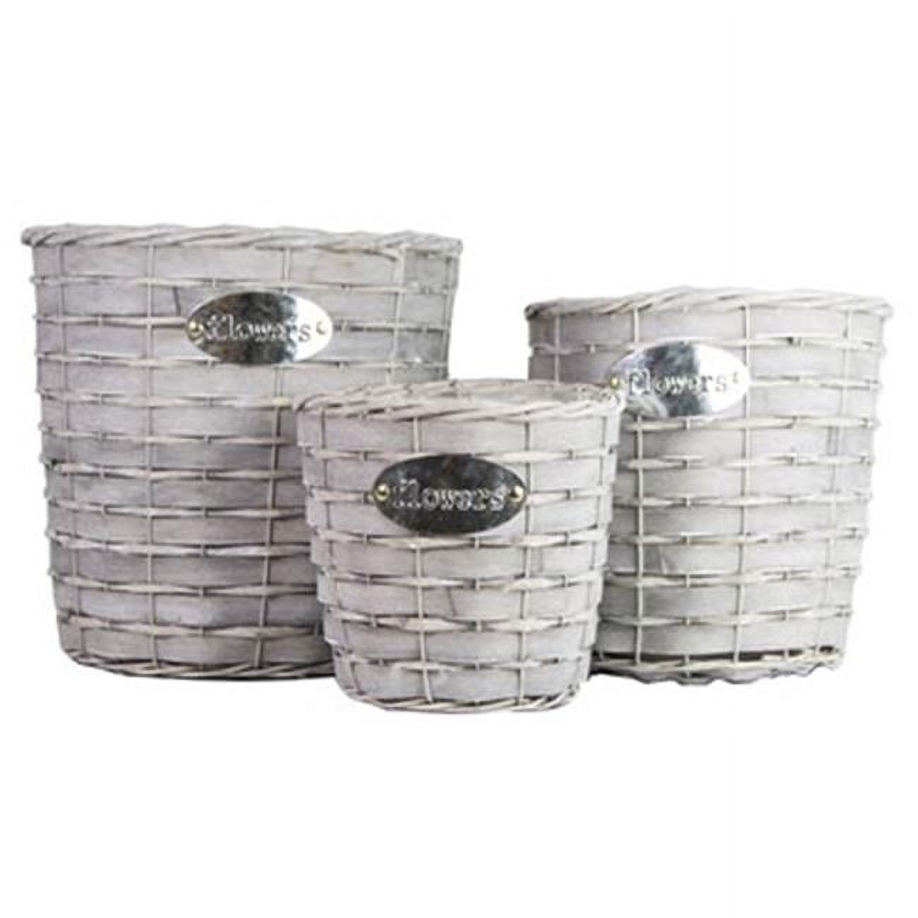 3 Piece Grey Wood Round Flower Basket - Walmart.com