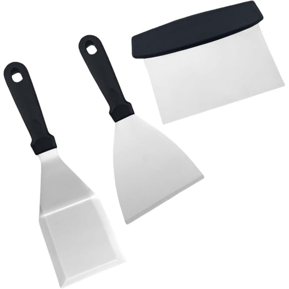 3 Piece Griddle Scraper Set Stainless Steel Spatula for Blackstone Flat Top Grill