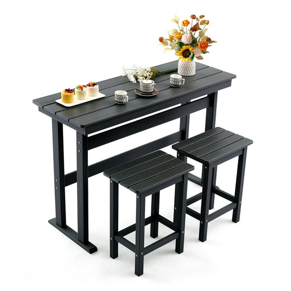 3 Piece HDPE Outdoor Bar Table and Chairs Set of 2 Includes High Top Patio Table and Chairs, Outside Patio Bar Set  (Grey, 3 Piece)