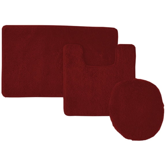 3-Piece Hailey Solid Bathroom Set Bath Mat Contour Rug Toilet Lid Cover - Rose Pink