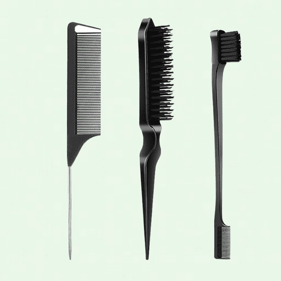 3-Piece Hair Brush Set with Edge Brush, Bristle Brush, and Rat Tail Comb - Perfect for Smoothing Baby Hair & Flyaways