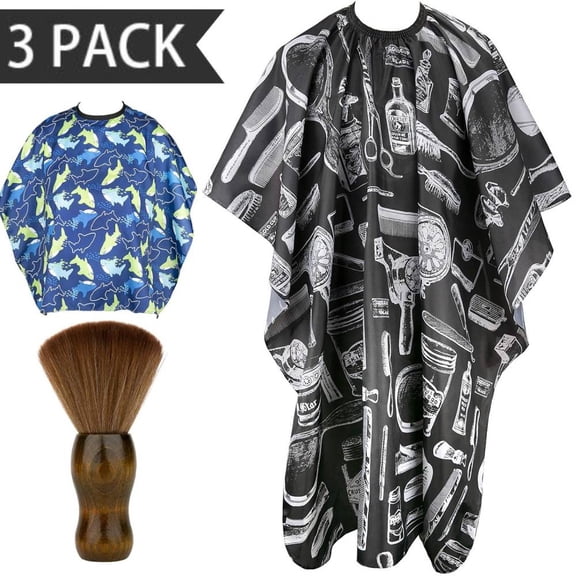3 Piece Hair Cutting Barber Cape with Neck Duster Brush Barber Brush, Professional Barber Accessories Cleaning Supplies for Salon Haircut Styling (S + L)