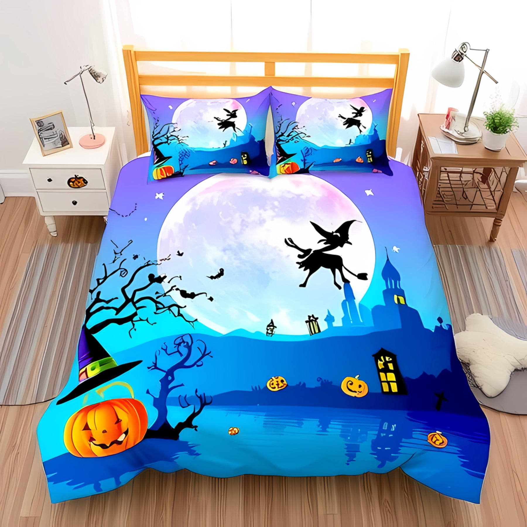 Polka Dot Halloween Bat Pattern Print Duvet Cover Bedding Set