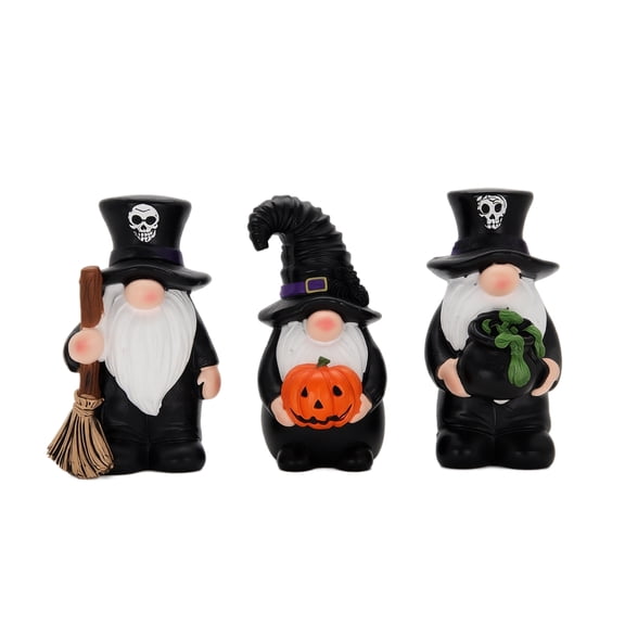 3 Piece Halloween Gnome Figurine Set Resin Wizard Dwarf Statues Mini Shelf Mantel Tabletop Decor for Indoor Display