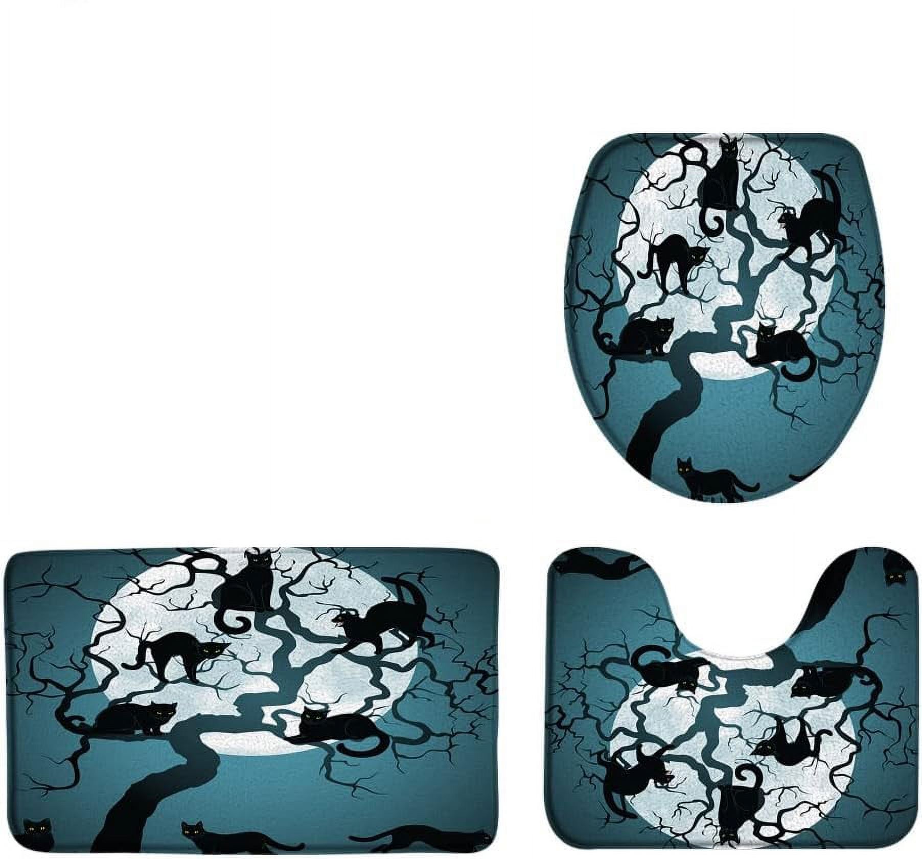 3 Piece Halloween Sets Scary Black Cat Dead Tree Full Moon Night Magic