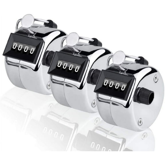 3 Piece Hand Counter, 4 Digit Lap Tracker Manual Clicker Metal Mechanical Counting To 9999