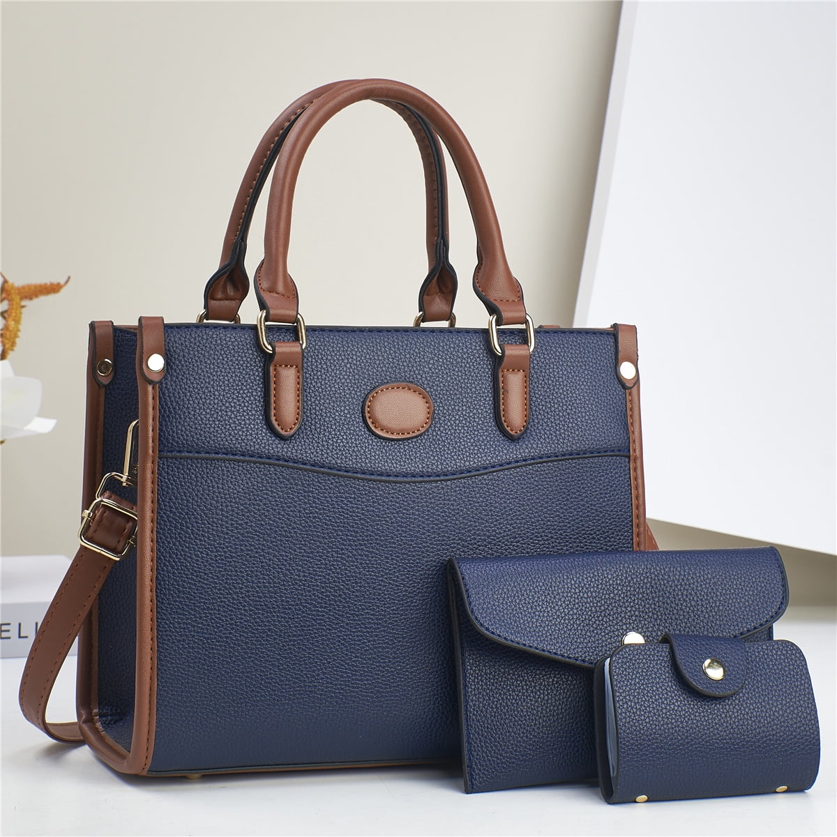 Including Flash Card 3 - Piece Handbag Set: High - Quality PU Leather, Stylish Color - Block ...