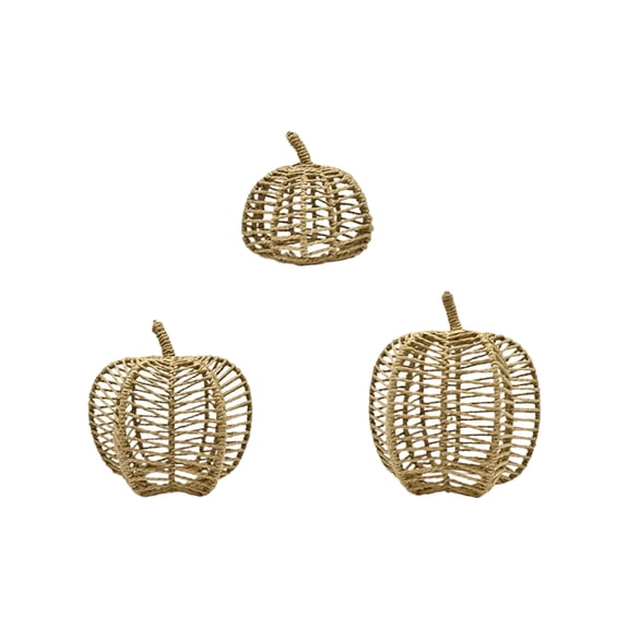 3-Piece Handmade Rattan Pumpkin Ornament Set, Natural Texture Halloween Thanksgiving Decor With Size Variety For Indoor Outdoor Spaces - Rustic Festival Prop With Versatile