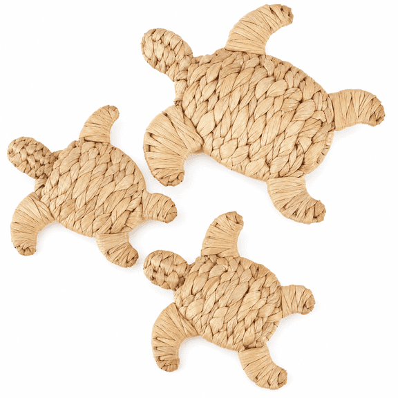 Handmade Coastal Nautical Wicker Sea Turtle Wall Decor Set, Hanging Art, 3-Piece, 2 Sizes