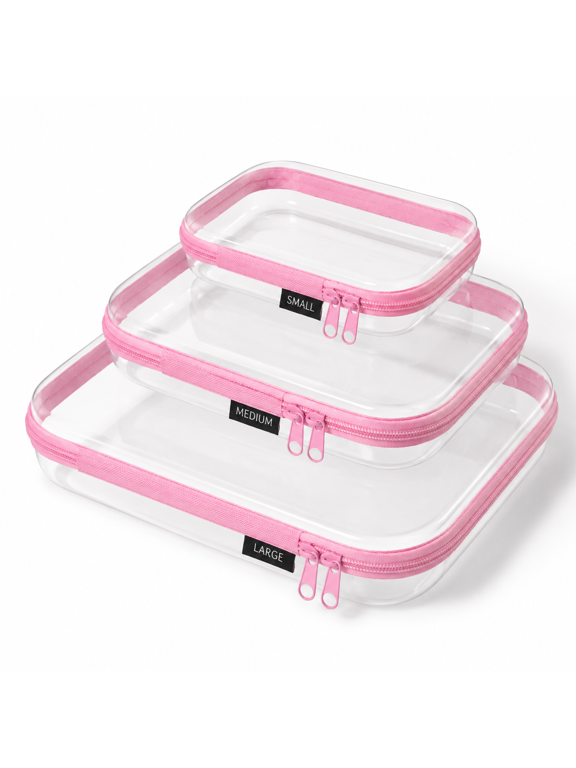 3-Piece Hard Shell Zipper Case Set, Pink-LMS, Multi-Size Organizer Cases
