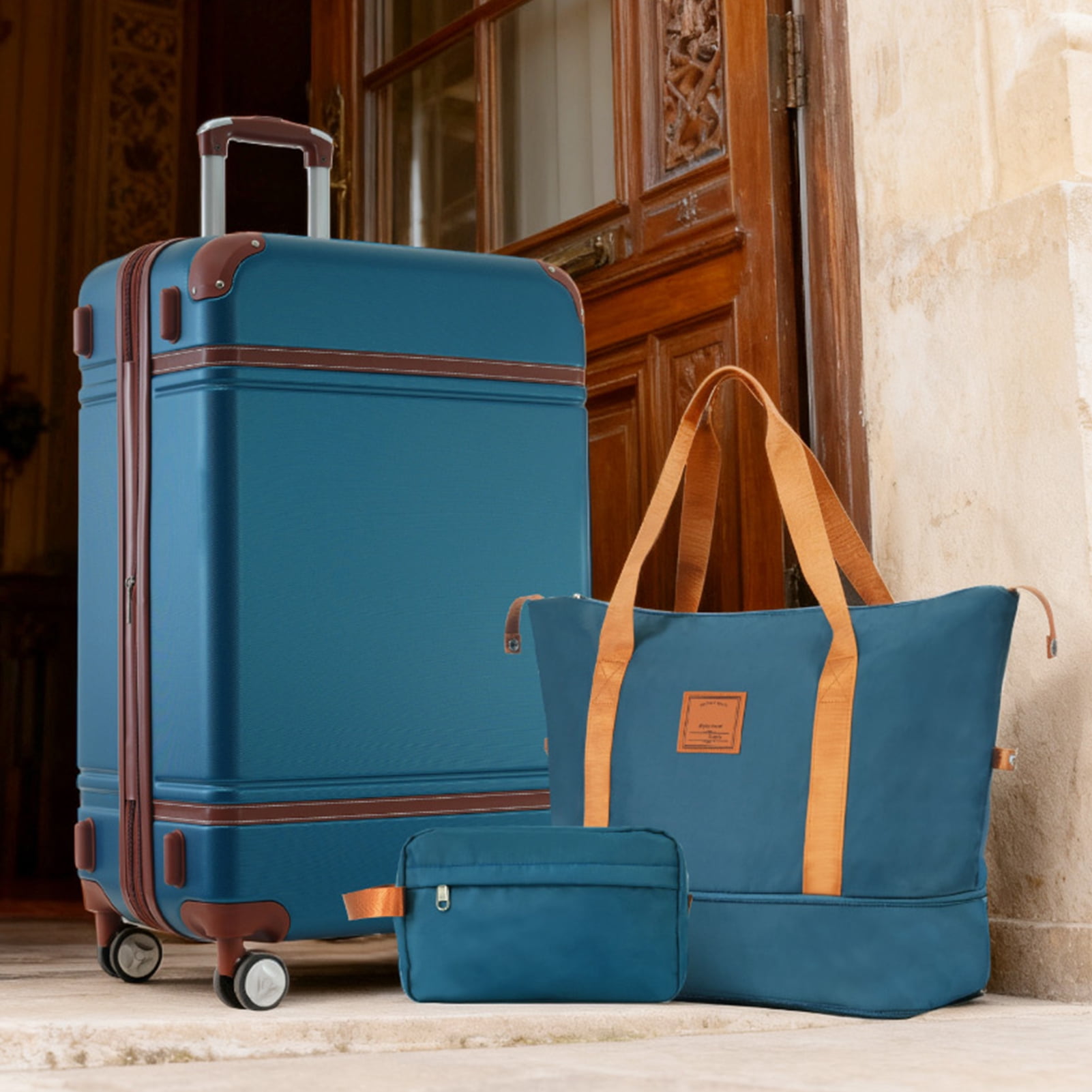3-Piece Hardshell Luggage Set with Expandable Bag, 24-Inch Checked Suitcase with 360° Spinner Wheels & TSA Lock, Lightweight Travel Set, ,Blue ,Best Luggage Set