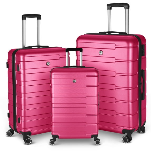 3 Piece Hardshell Luggage Set Lightweight Suitcase with TSA Lock Spinner Wheels 20in/24in/28in(Rose Red )