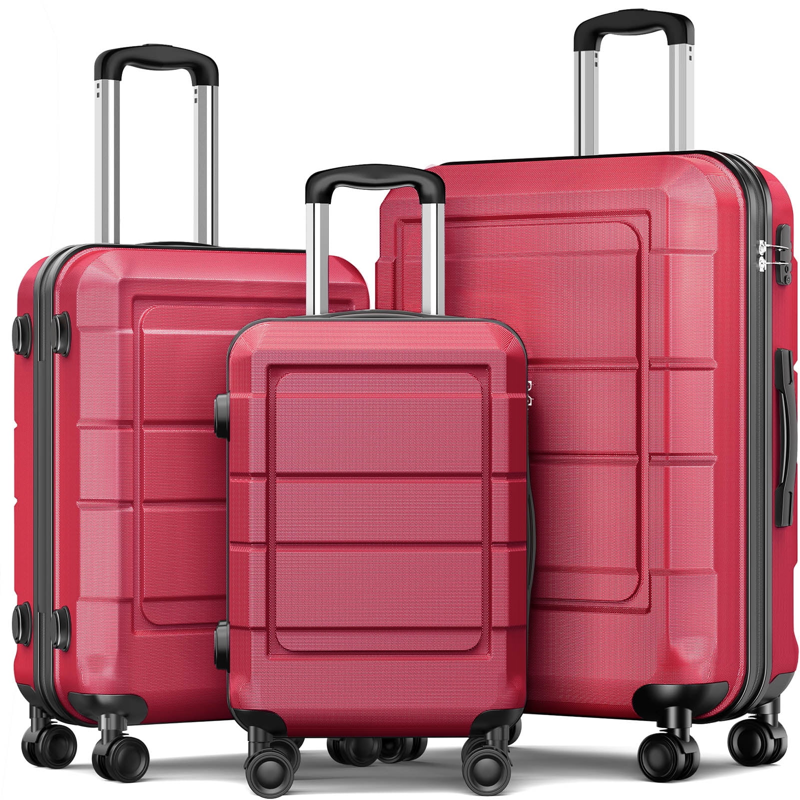 3 Piece Hardshell Luggage Set with Spinner Wheels TSA Locks Lightweight Suitcase 20 24 28 inches Red