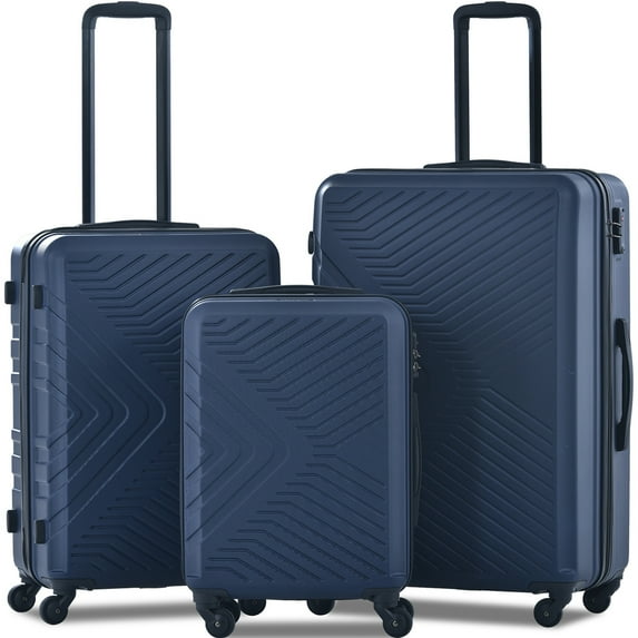 3 Piece Hardshell Luggage Sets, Carry on Luggage ABS Spinner Suitcase Travelling with TSA Lock, Spinner Wheels for Trips Business, Travel Suitcase Bags for Men Women Kids, 20/24/28 Inch, Navy