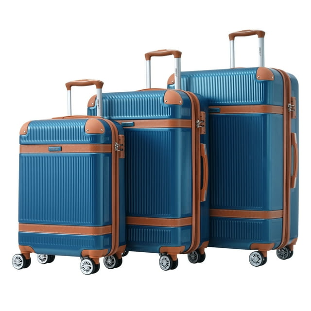 3 Piece Hardshell Luggage Sets with Double Spinner Wheels, Lightweight Suitcase with TSA Lock, 20in Carry on Luggage 24in 28in Check in Luggage, Blue