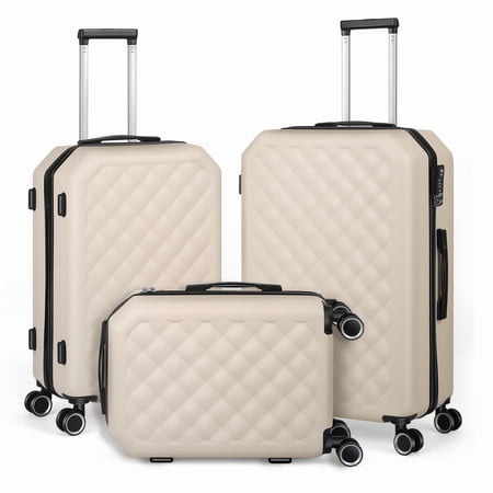 3 Piece Hardshell Suitcase Spinner with TSA Lock, Tan Beige