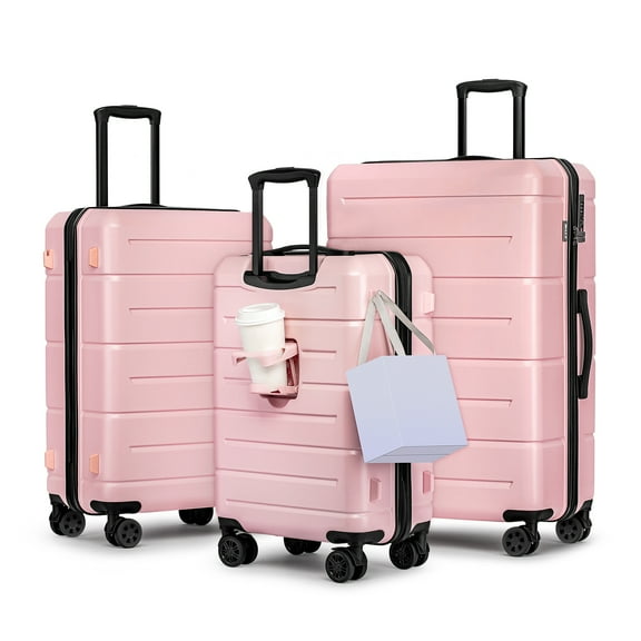 3 Piece Hardside Carry On Luggage Sets TSA Lock Spinner Wheels 22"26"30" Suitcase with Cup Holder
