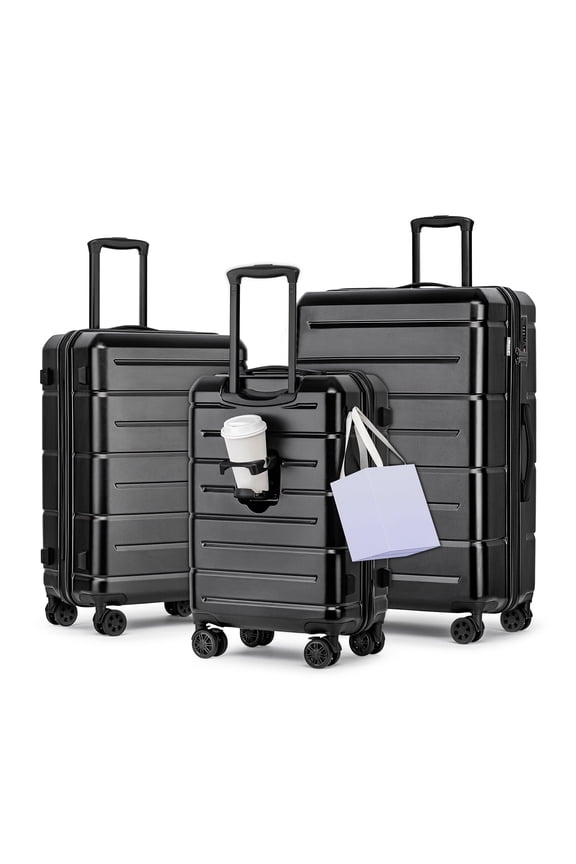 3 Piece Hardside Carry On Luggage Sets TSA Lock Spinner Wheels 22"26"30" Suitcase with Cup Holder