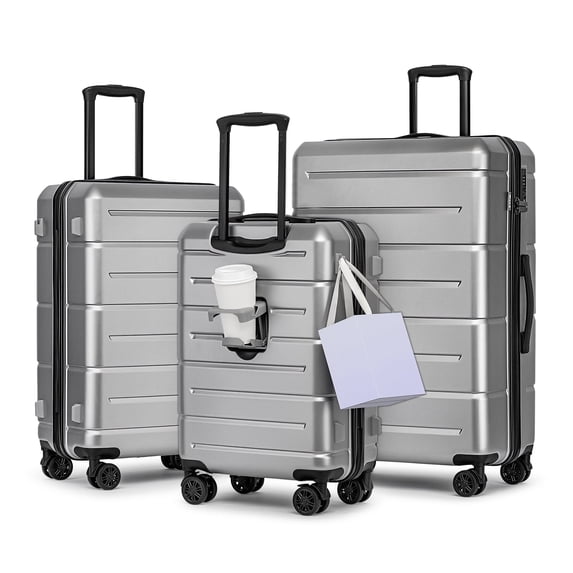 3 Piece Hardside Carry On Luggage Sets TSA Lock Spinner Wheels 22"26"30" Suitcase with Cup Holder