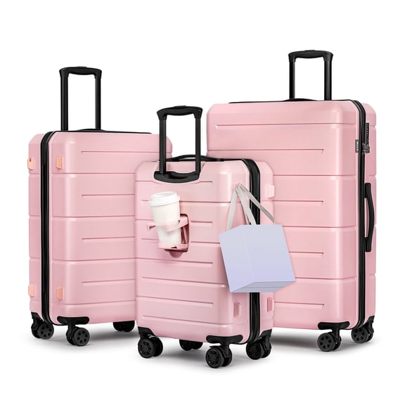 3 Piece Hardside Carry On Luggage Sets TSA Lock Spinner Wheels 22"26"30" Suitcase with Cup Holder