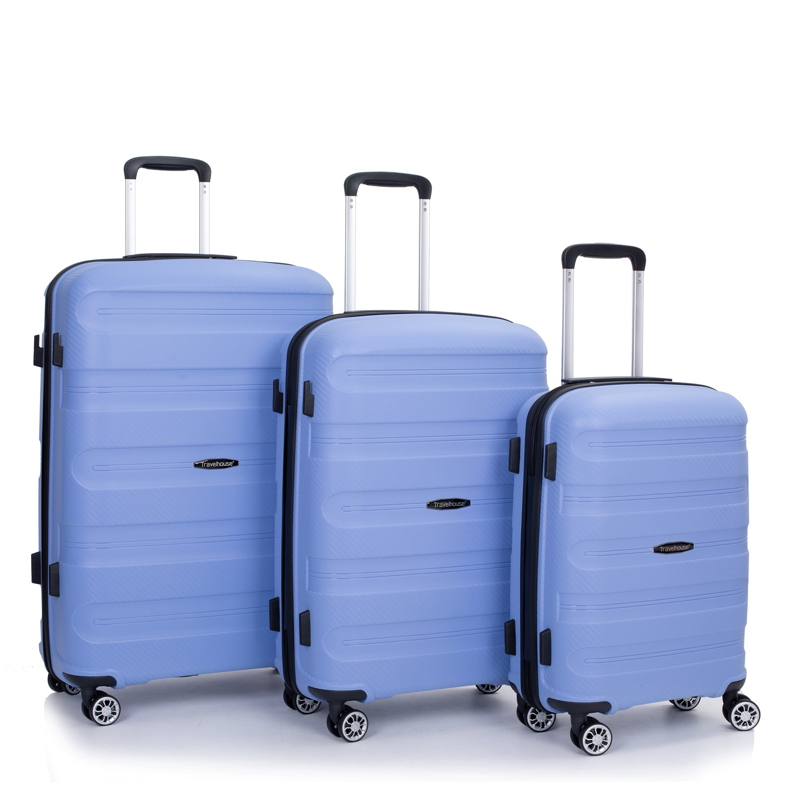 Hardshell Suitcase Double Spinner Wheels PP Luggage Sets Lightweight Durable Suitcase with TSA Lock, Purplish Blue, 3-Piece Set