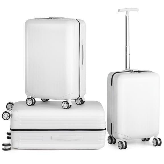 3-Piece Hardside Luggage Set, Minimalist Brushed ABS Suitcase, 18/22/26 Inch Spinner Luggage with Single Telescoping Handle, Lightweight Rolling Travel Case, White
