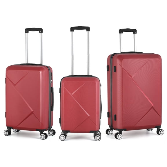 3-Piece Hardside Luggage Set, Modern Geometric Pattern ABS Suitcase, 20/24/28 Inch Spinner Luggage with TSA Lock, Lightweight Rolling Travel Case, Red