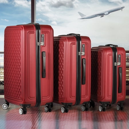 3-Piece Hardside Luggage Set with Spinner Wheels, Lightweight Tsa Locks, Red Travel Case